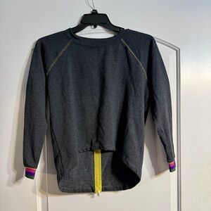 Hollie Watman Gray Top | Vibrant Rainbow Cuffs & Floral Sleeves |Statement Piece